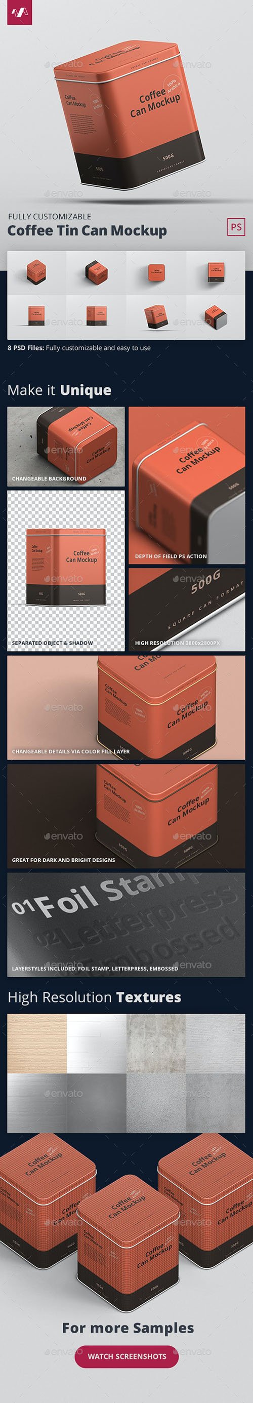 Coffee Tin Can Mockup Square 26674139