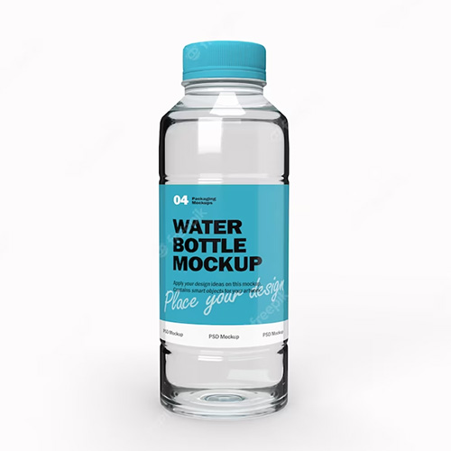 3D Packaging Design Mockup of Transparent Water Bottle