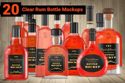20 Clear Rum Bottle Mockups Bundle 4562155