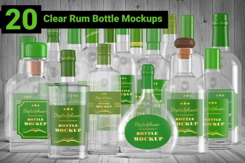 20 Clear Rum Bottle Mockups Bundle 4562155