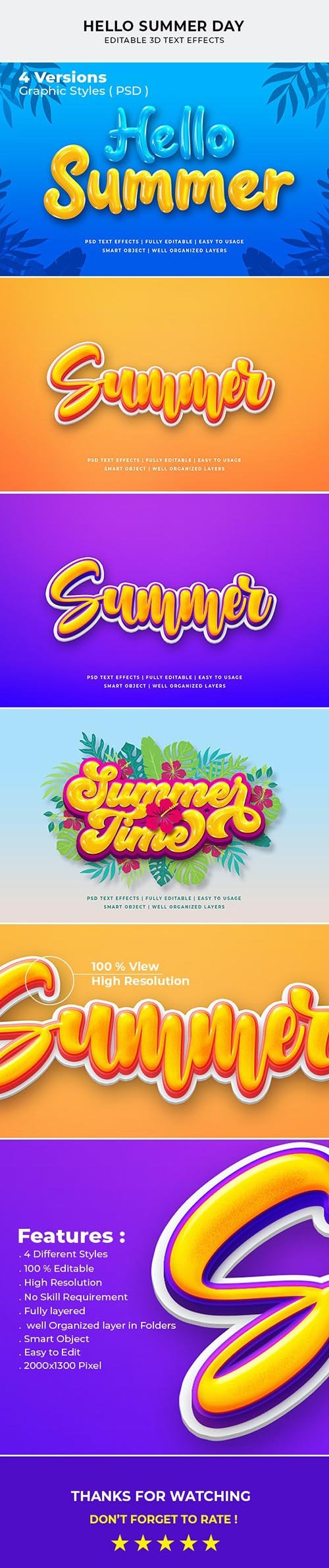 Hello Summer Day 3d Text Style Effect