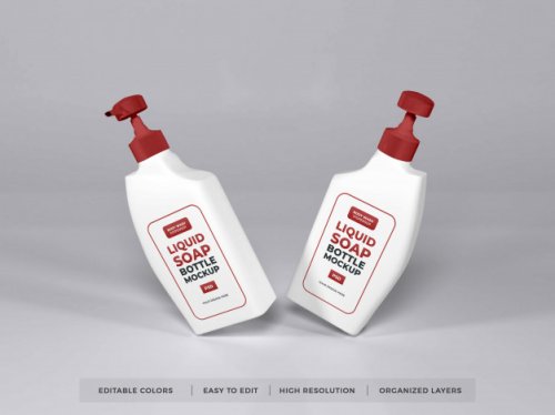 Realistic liquid soap bottle packaging mockup