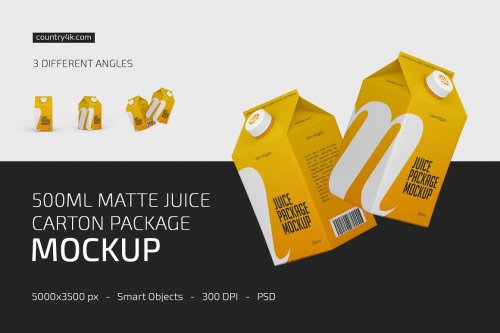 500ml Matte Juice Carton Package Mockup Set
