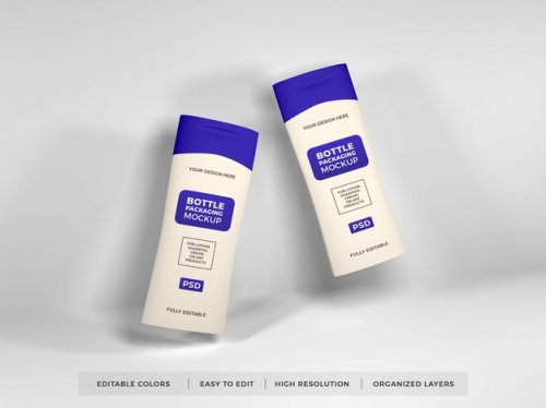 Realistic lotion cream and shampoo bottle mockup