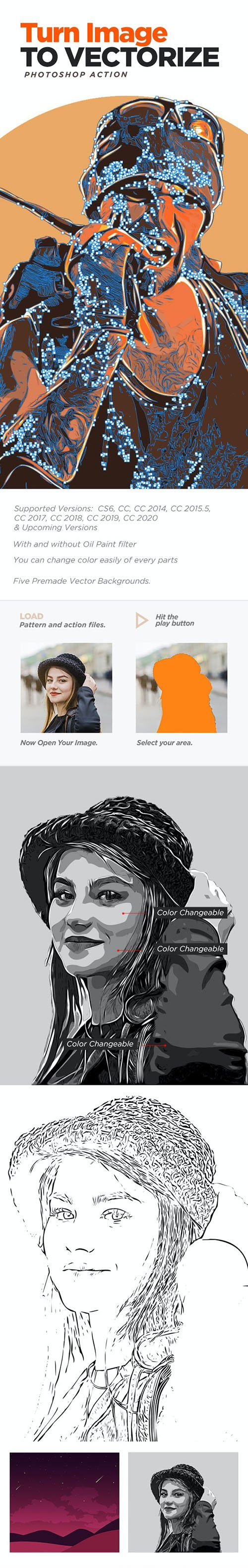 Turn Image to Vectorize With Photoshop Action