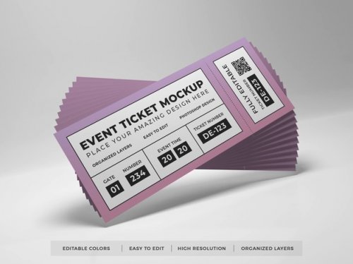 Close up on realistic event ticket mockup