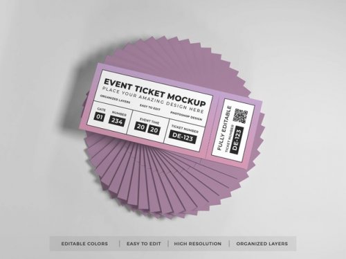 Close up on realistic event ticket mockup