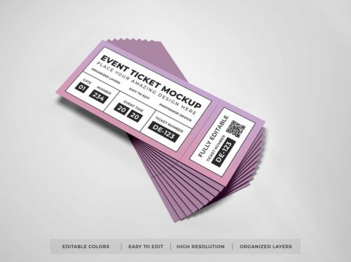Close up on realistic event ticket mockup