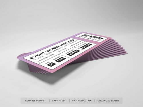 Close up on realistic event ticket mockup