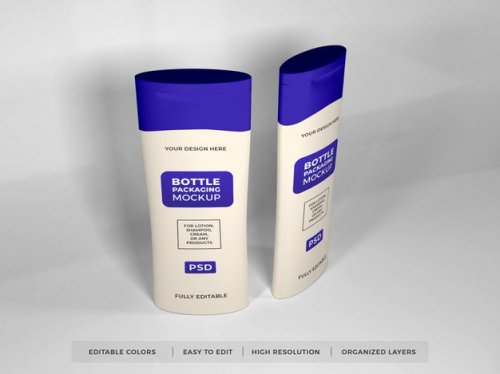 Realistic lotion cream and shampoo bottle mockup