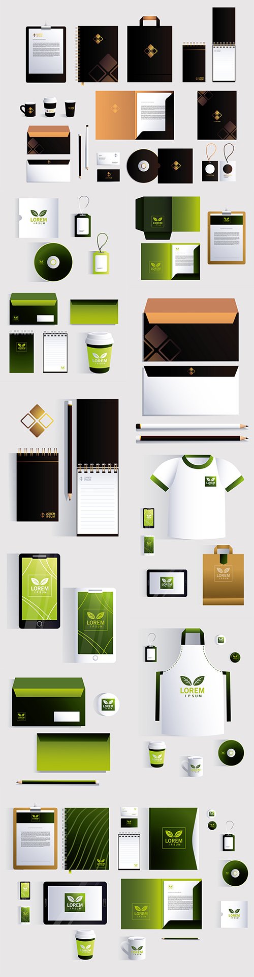 Branded style template of stationery with gold design mark