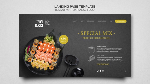 Special mix sushi restaurant landing page template