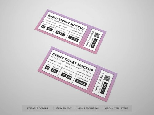 Close up on realistic event ticket mockup