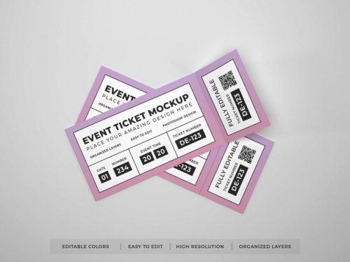 Close up on realistic event ticket mockup