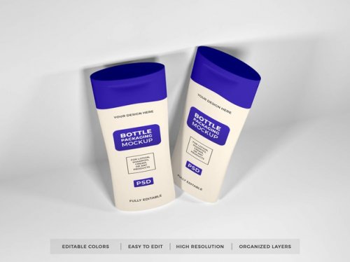 Realistic lotion cream and shampoo bottle mockup