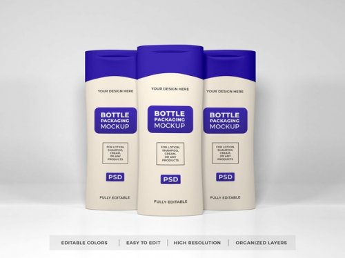 Realistic lotion cream and shampoo bottle mockup