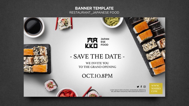 Sushi restaurant grand opening banner web template