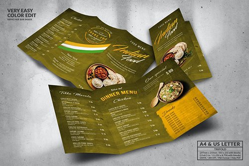 Indian Food Menu Design A4 & US Letter