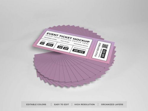 Close up on realistic event ticket mockup
