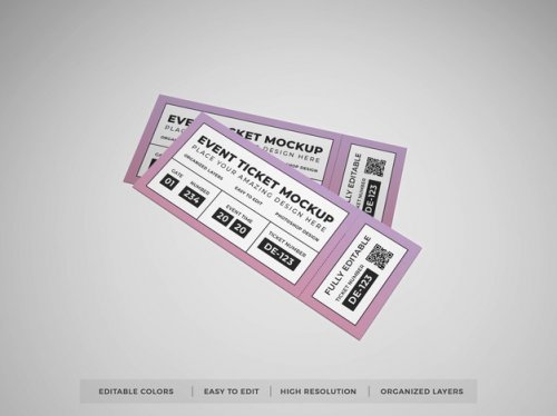 Close up on realistic event ticket mockup