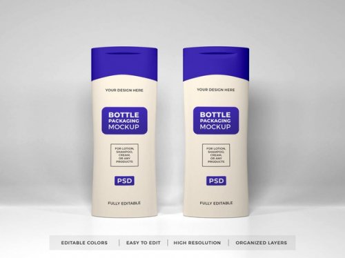 Realistic lotion cream and shampoo bottle mockup