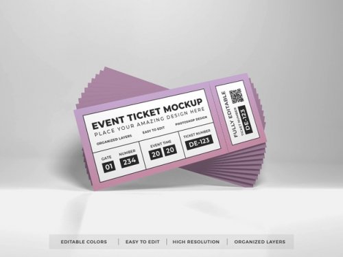 Close up on realistic event ticket mockup