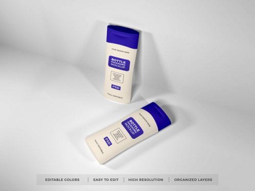 Realistic lotion cream and shampoo bottle mockup