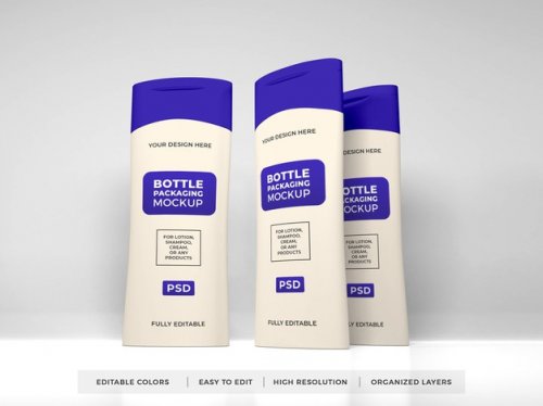 Realistic lotion cream and shampoo bottle mockup
