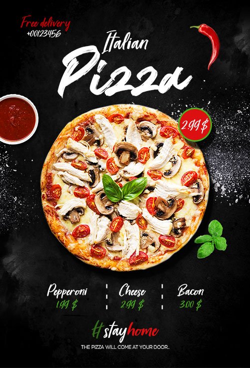 Italian Pizza Delivery flyer psd template