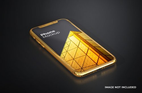 Black gold screen smartphone and macbook mockup