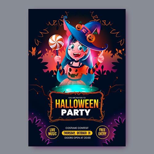 Realistic halloween party flyer template