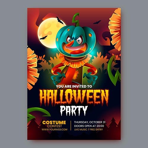 Realistic halloween party poster