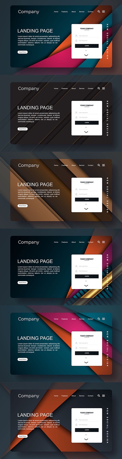 Landing page with abstract background design template