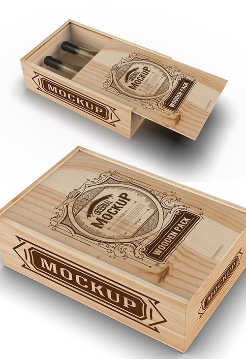 Wooden Box with White Wine Bottles