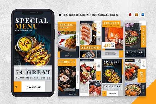 Seafood Restaurant Instagram Stories AI and PSD