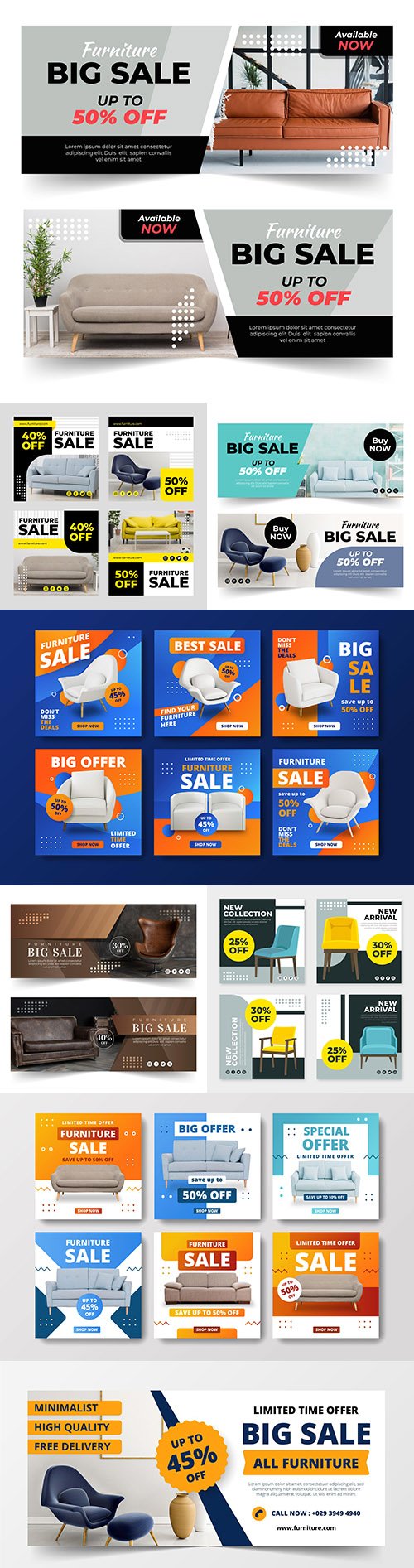 Furniture sales banner design and instagram posts