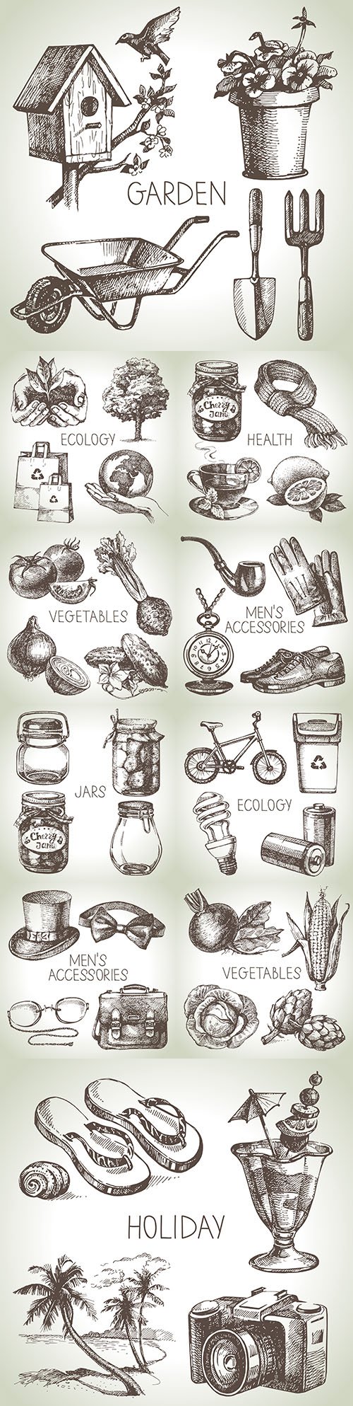 Sketch various accessories and objects design illustration