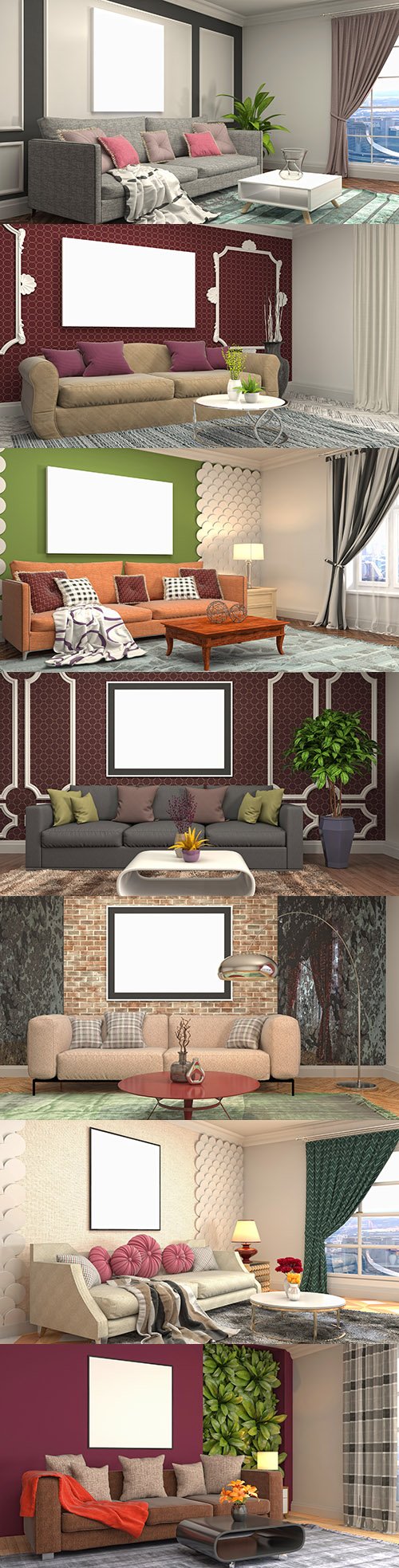 Interior design room with furniture and frame on wall