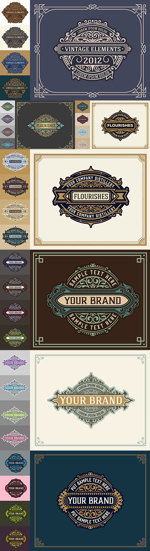Luxury vintage logo template with decorative floral ornaments