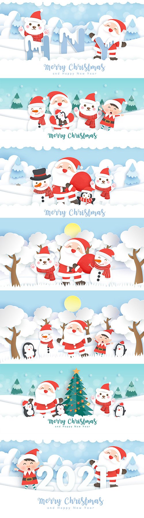 Christmas and New Year's Eve banner with Santa Claus and friends