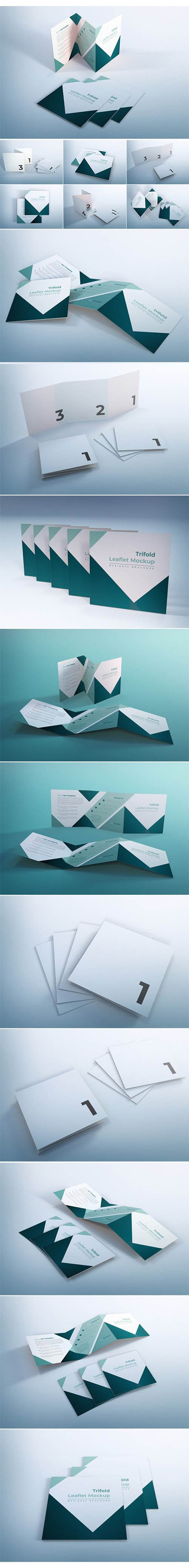 Trifold leaflet mockup business brochure design template