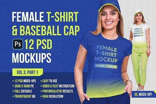 Female T-Shirt & Baseball Cap Mockup 5336808