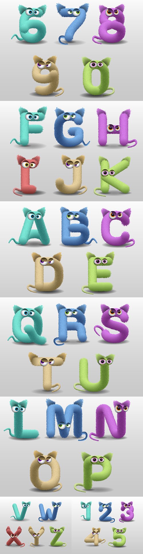 Fur monster cartoon cute alphabet with chicks