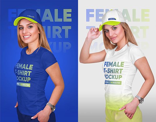 Female T-Shirt & Baseball Cap Mockup 5336808