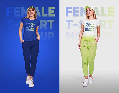 Female T-Shirt & Baseball Cap Mockup 5336808