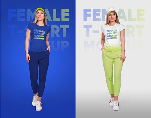 Female T-Shirt & Baseball Cap Mockup 5336808
