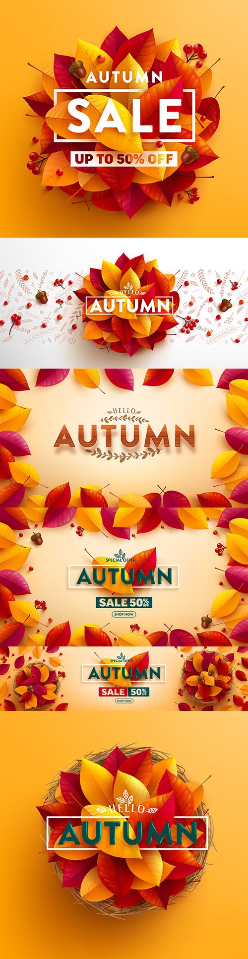 Autumn sale poster and banner with autumn multi-colored leaves