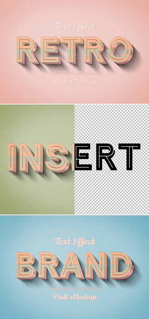 Retro 3D Text Effect Mockup with Orange and Green Stripes