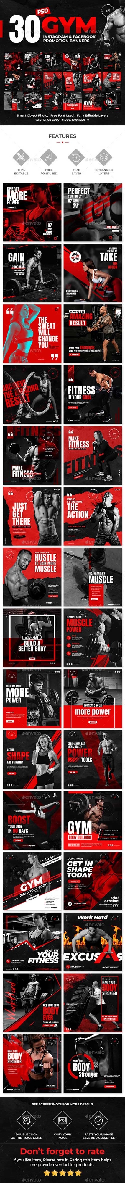 30-Instagram & Facebook Fitness GYM Banners