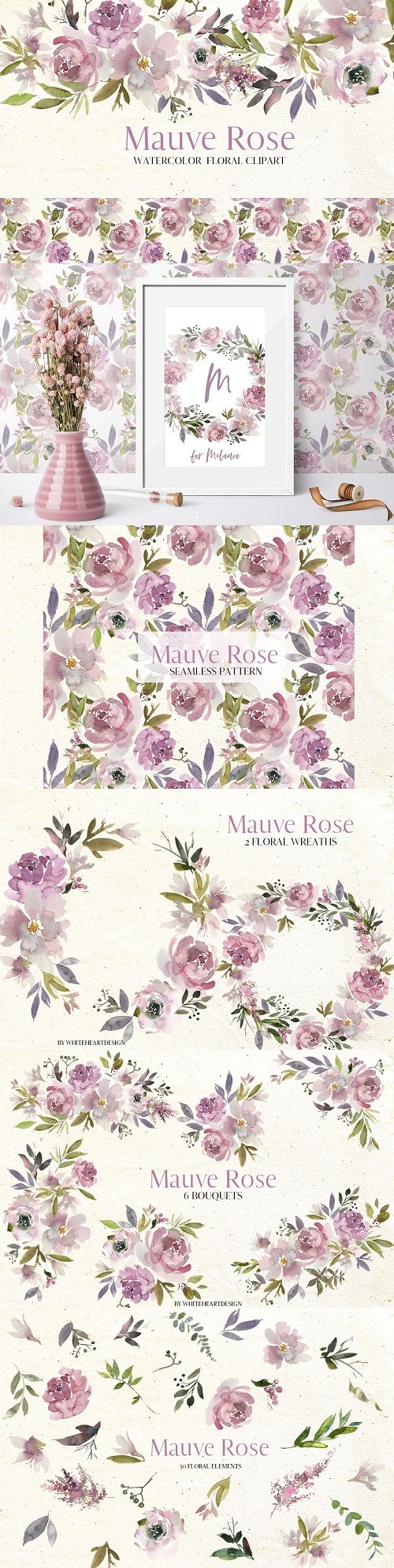 Mauve Rose Watercolor Floral Clipart 2997079